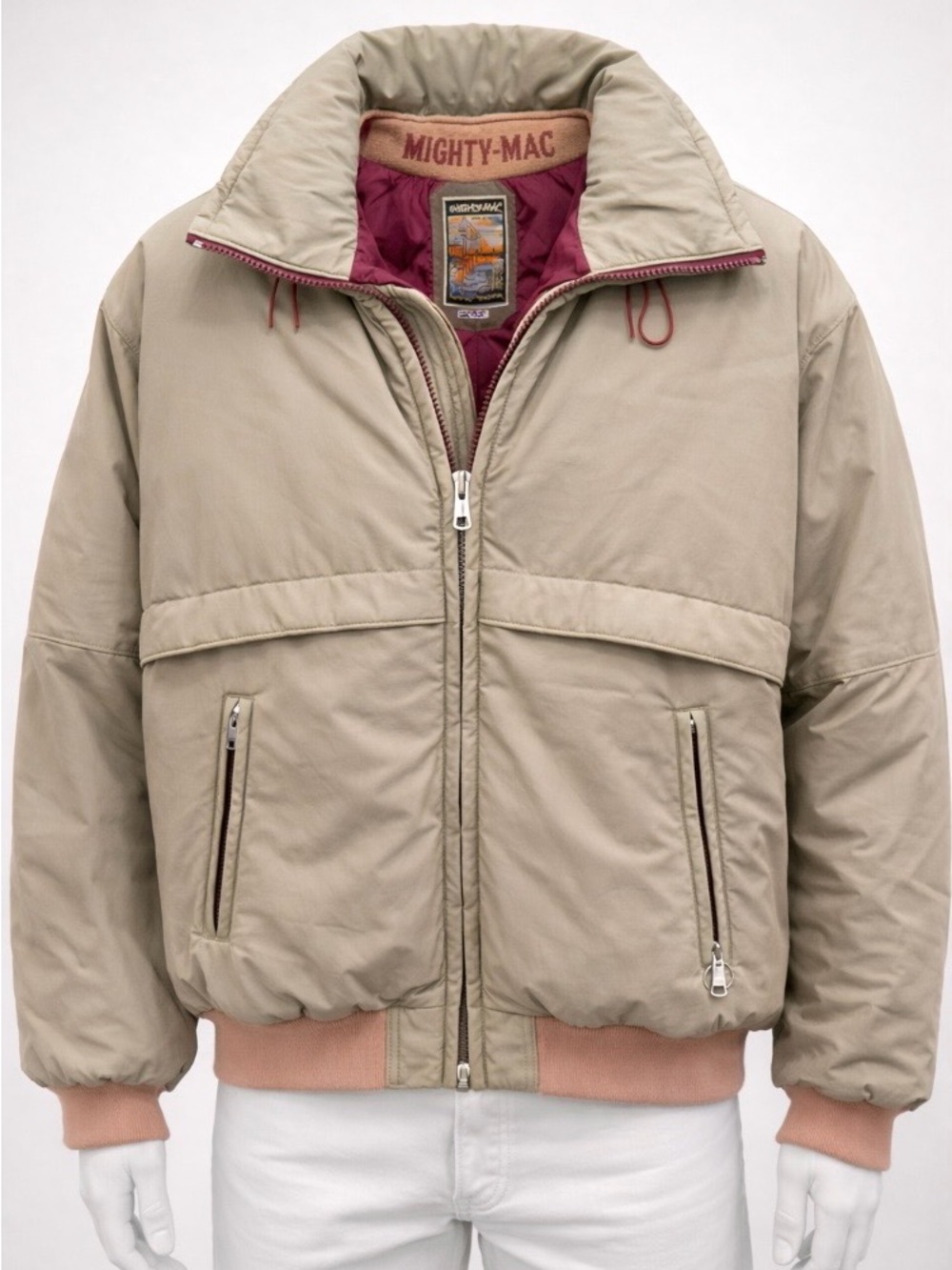 Vintage Mighty-Mac Goose Down Jacket Mens 42 Tan Bomber Made In Korea Norsac